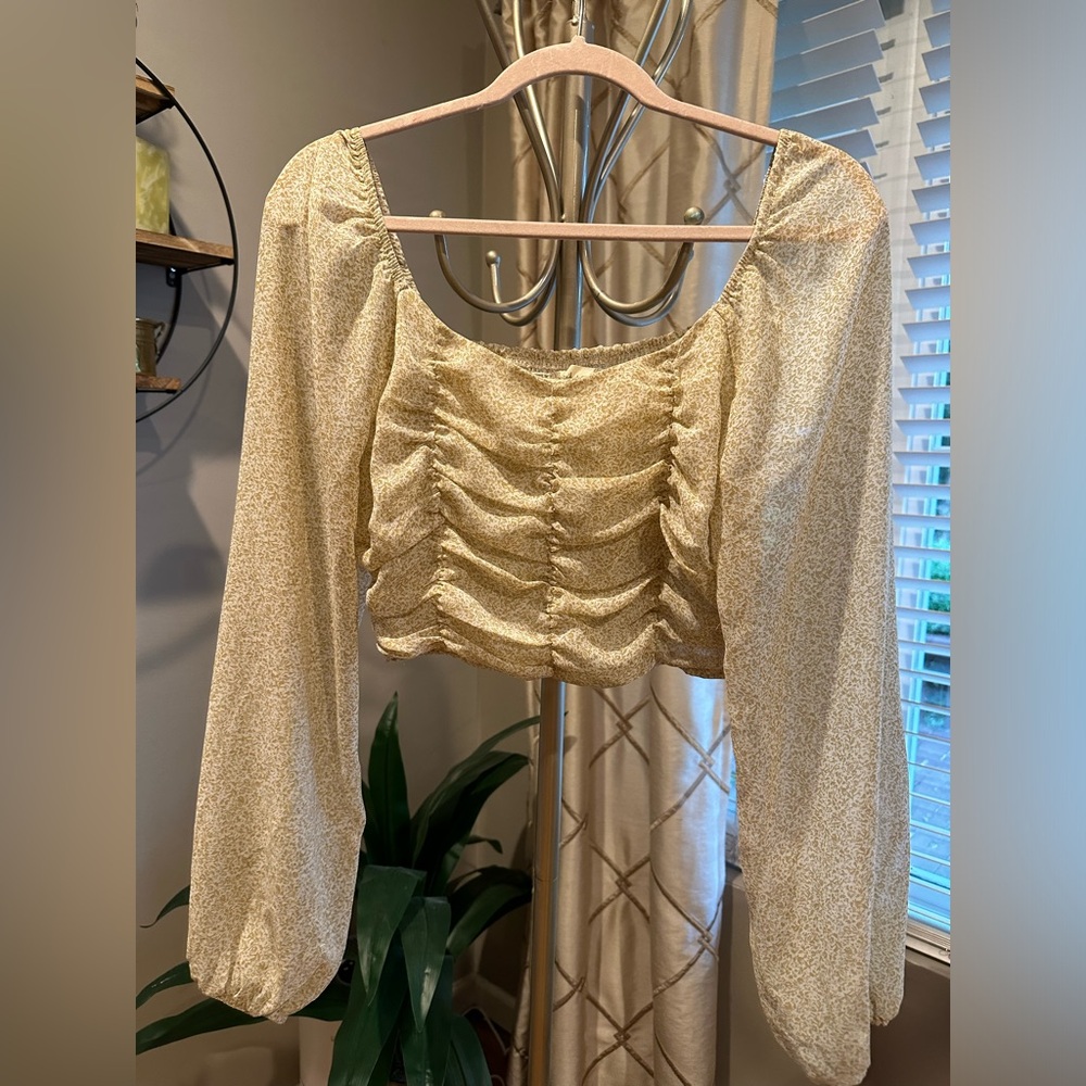 Altar’d State Long Sleeve Smocked Cropped Top